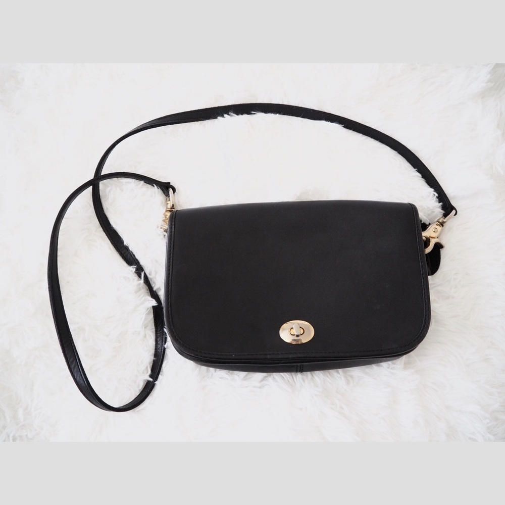 Vintage Black Crossbody Bag with Gold Hardware